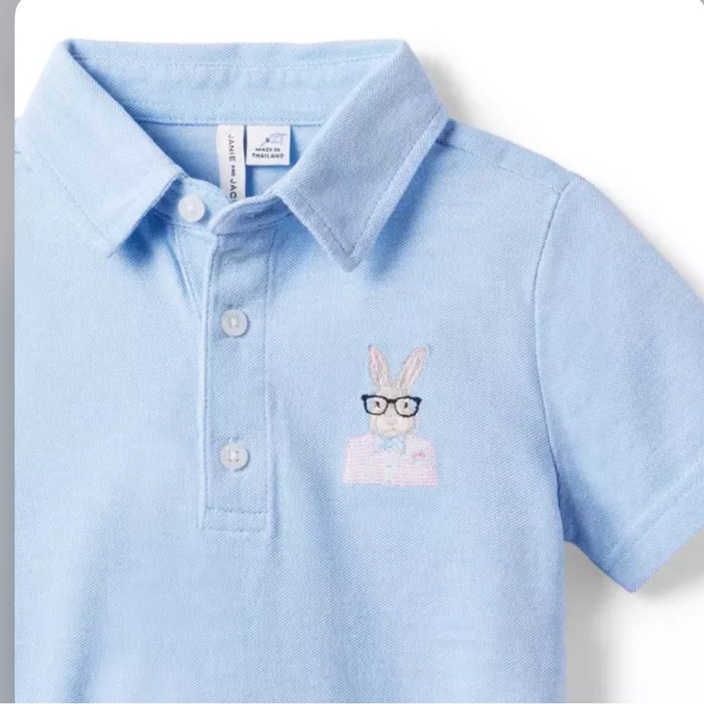 Janie and Jack Light Blue Bunny Pique Polo